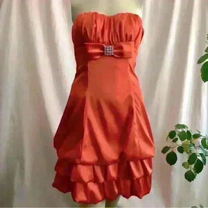 Orange Satin Prom Cocktail  Event Dress